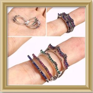 Five Piece Emerald, Ruby, Sapphire Silver Rings